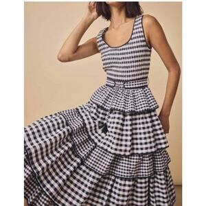HUNTER BELL Black and White Gingham Midi Dress